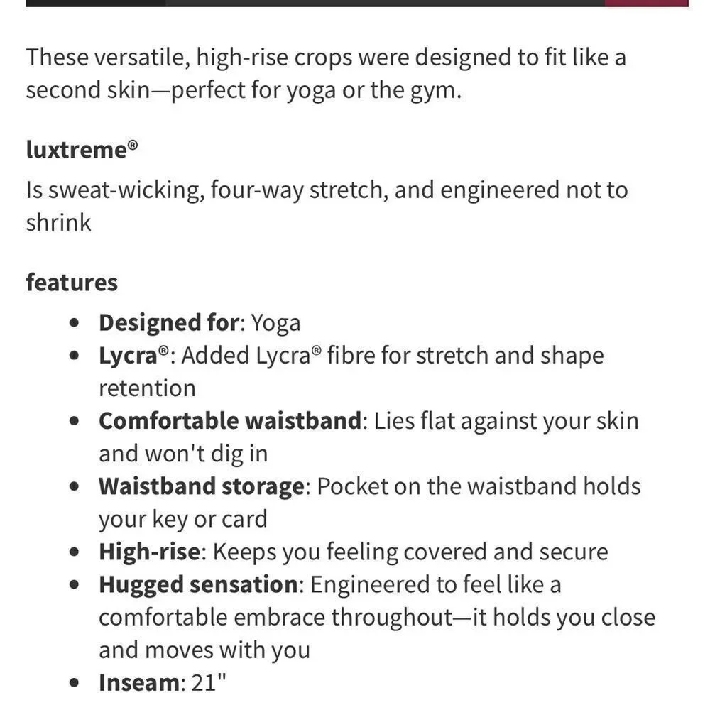 Lululemon Wunder Under Crop (Hi-Rise) *Luxtreme 21